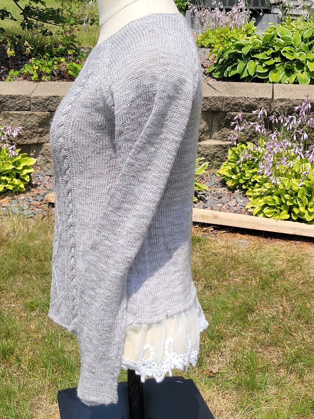 Mudd size 10 girl's gray knit sweater with lace decor on side hem - Picture 3 of 6